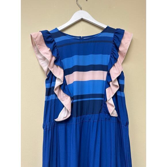 Anthropologie Especia Blue Pink Striped Zelanda Maxi Dress Size S Euro Summer - Picture 4 of 10